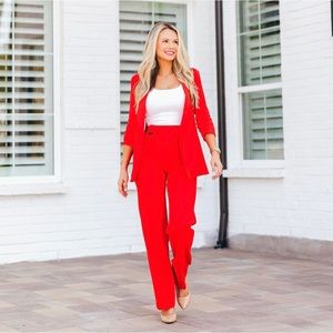 Bright Coral red stretchy pant suit